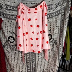 Belle Poque Strawberry Print High Waist A-Line Pockets Skater Flared Skirt XL